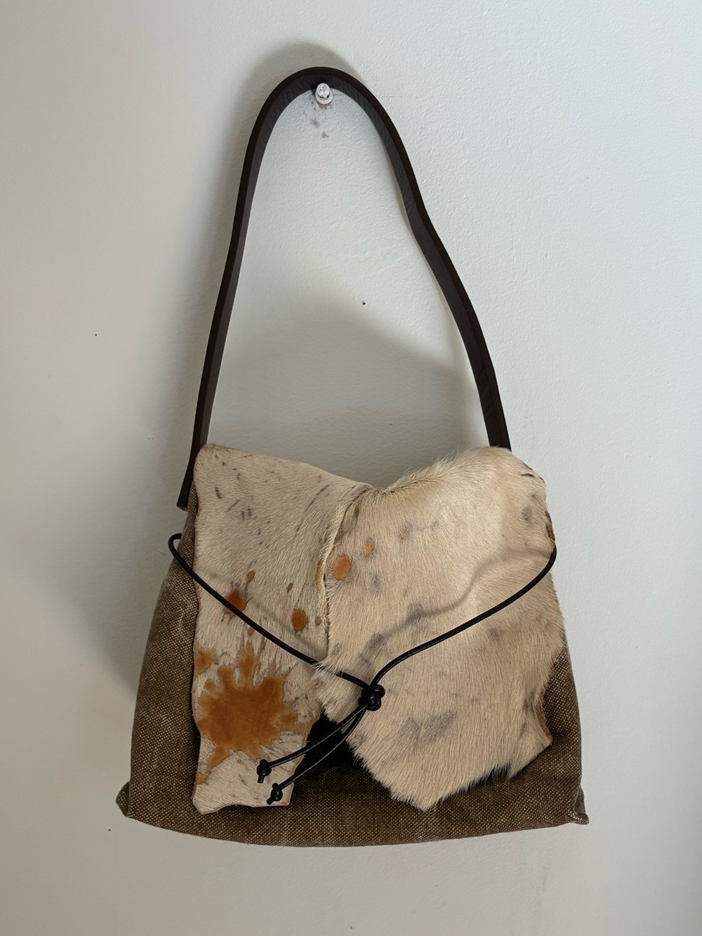 Neutral Cowhide Patchwork Shoulder Bag